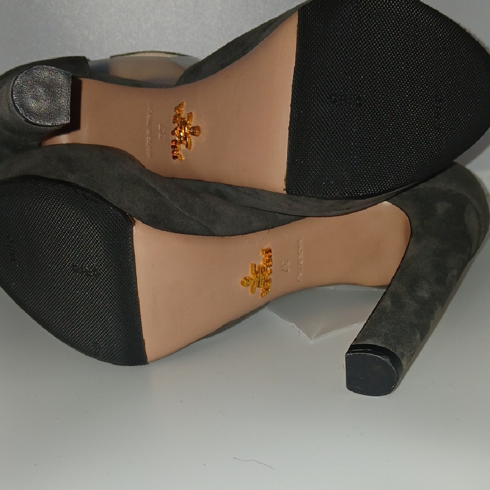 Prada Black Suede Peep-Toe Heels - Picture 3 of 5